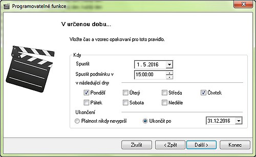 Časová aktivace návazných funkcí (e-mail)